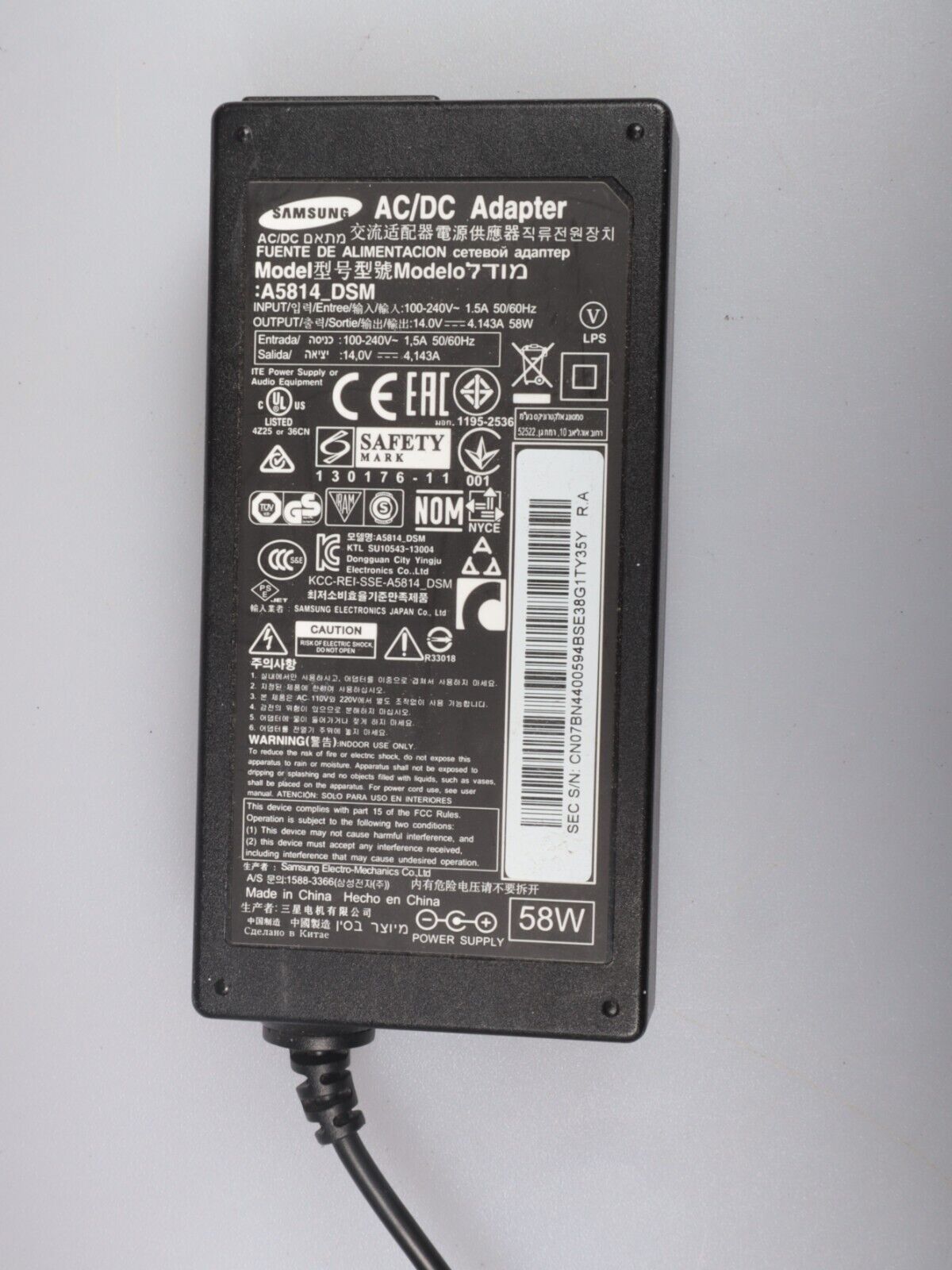 Originele Samsung AC/DC-adapter A5814 DSM 14.0V 4.143A 14V voeding
