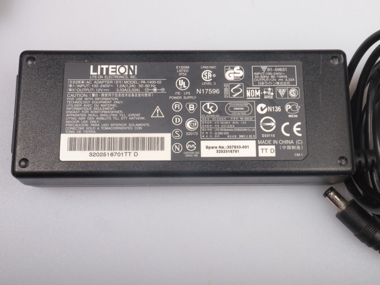 Acer Liteon 12V 3.33A 28W wisselstroomadapter oplader PA-1400-02 