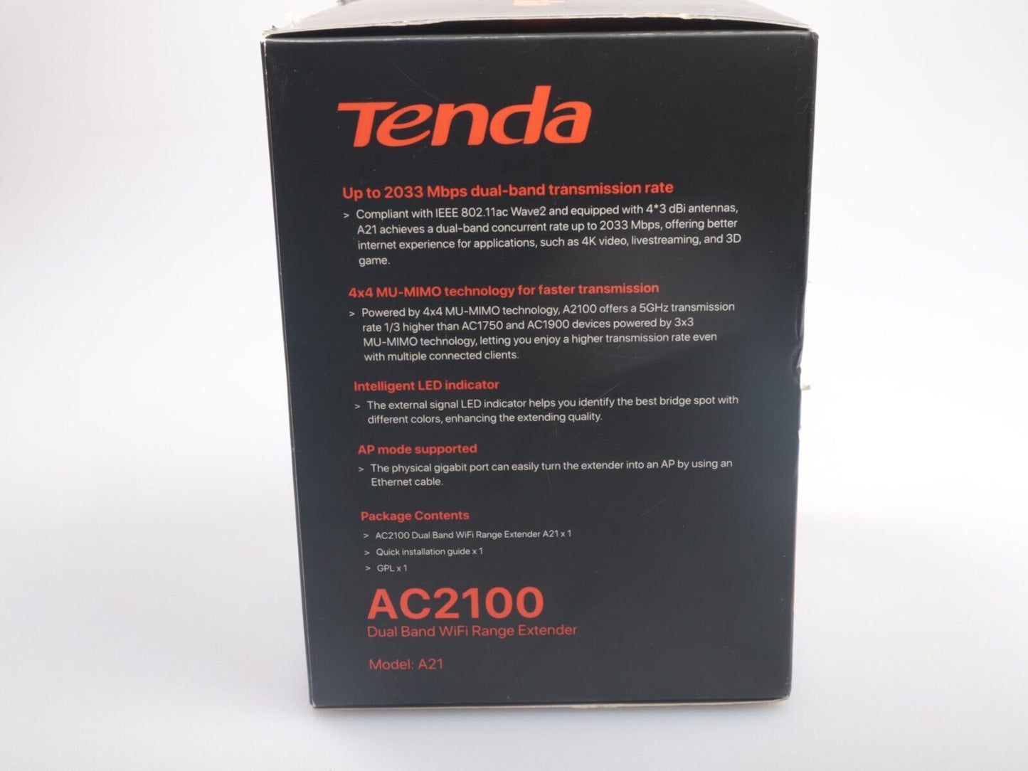 Tenda A21 AC1200 dual-band range-extender, breedband/wifi-booster, wifi-herhaling 